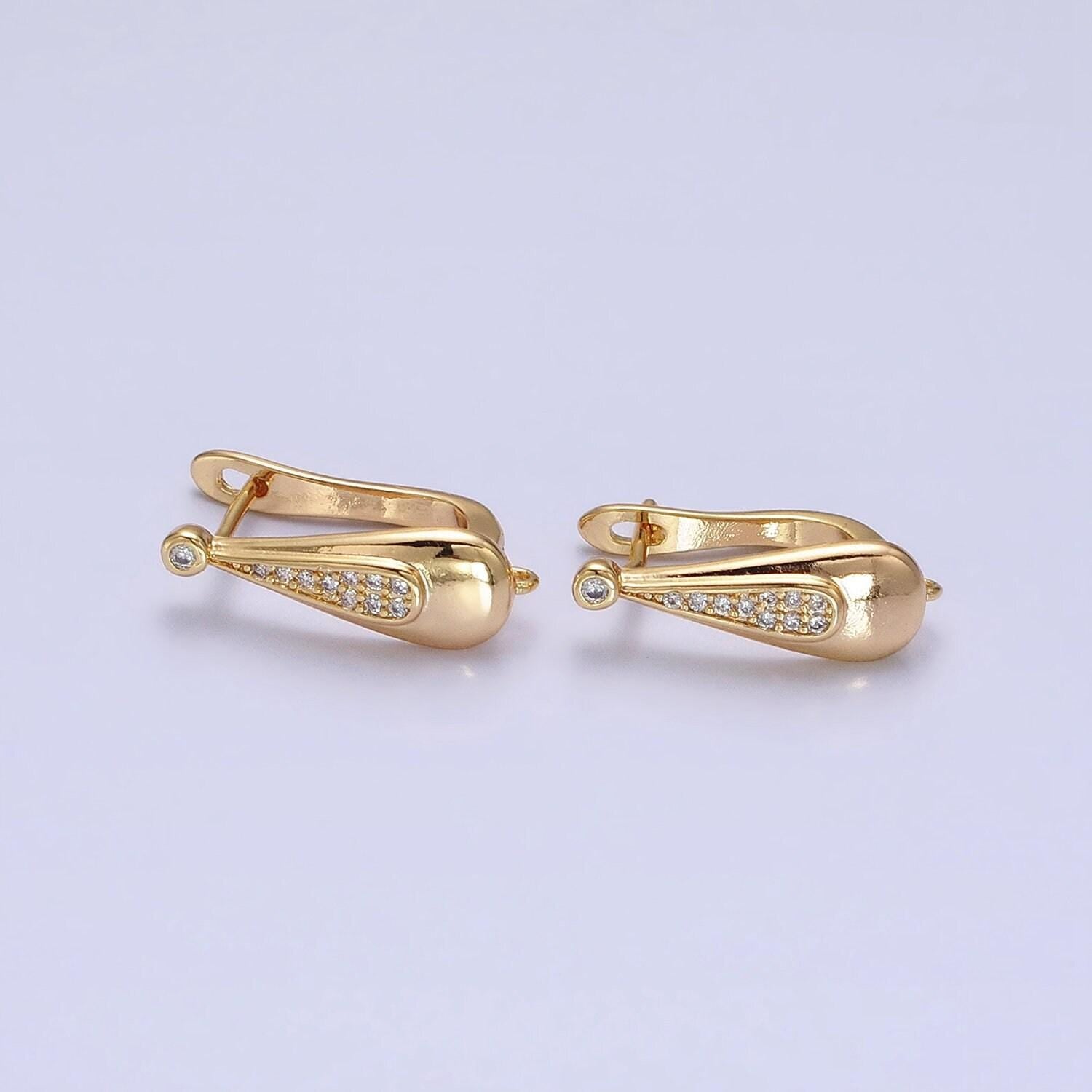 16k gold plated over brass huggie leverback earring wih open link silver cz earring for handmade jewelry component z186