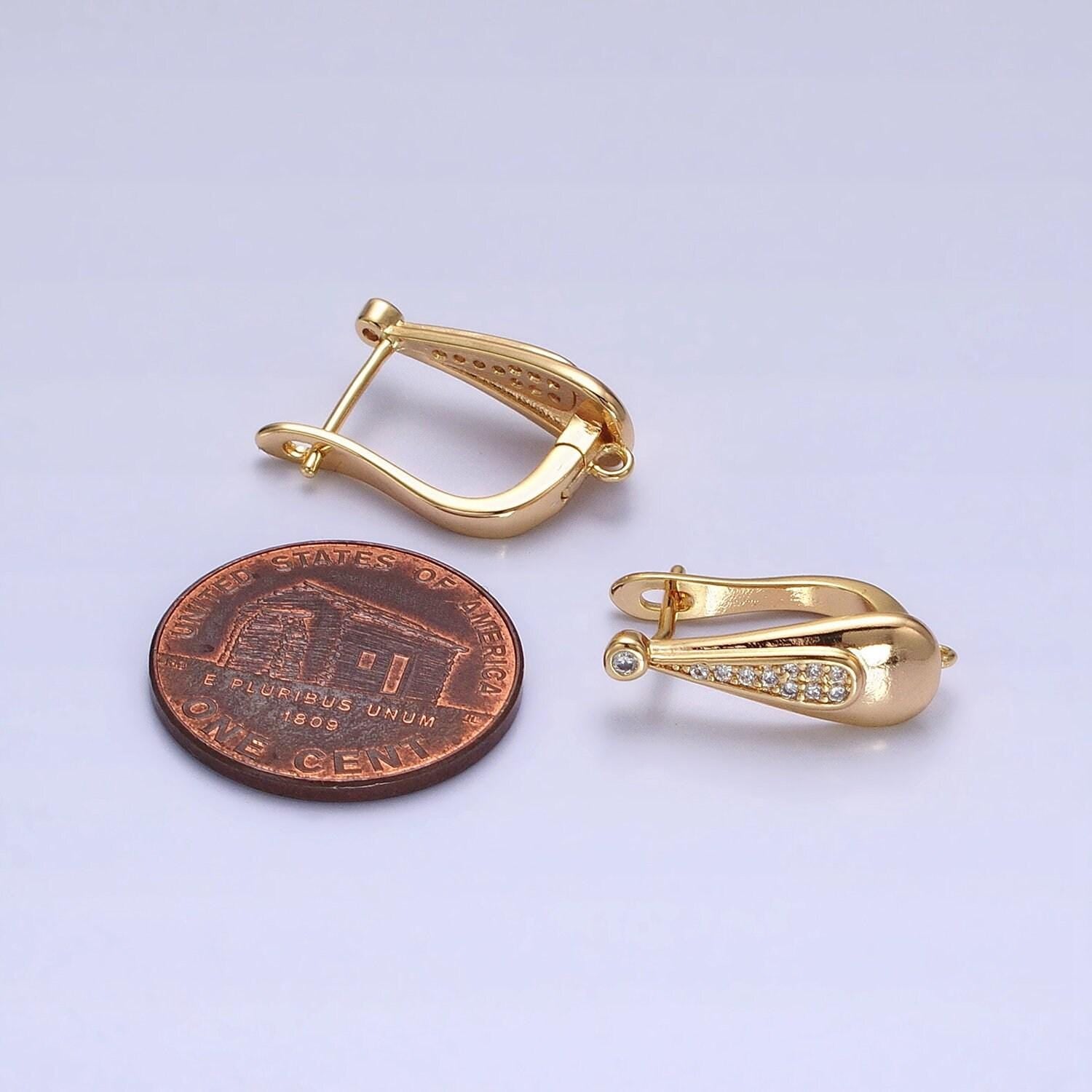 16k gold plated over brass huggie leverback earring wih open link silver cz earring for handmade jewelry component z186