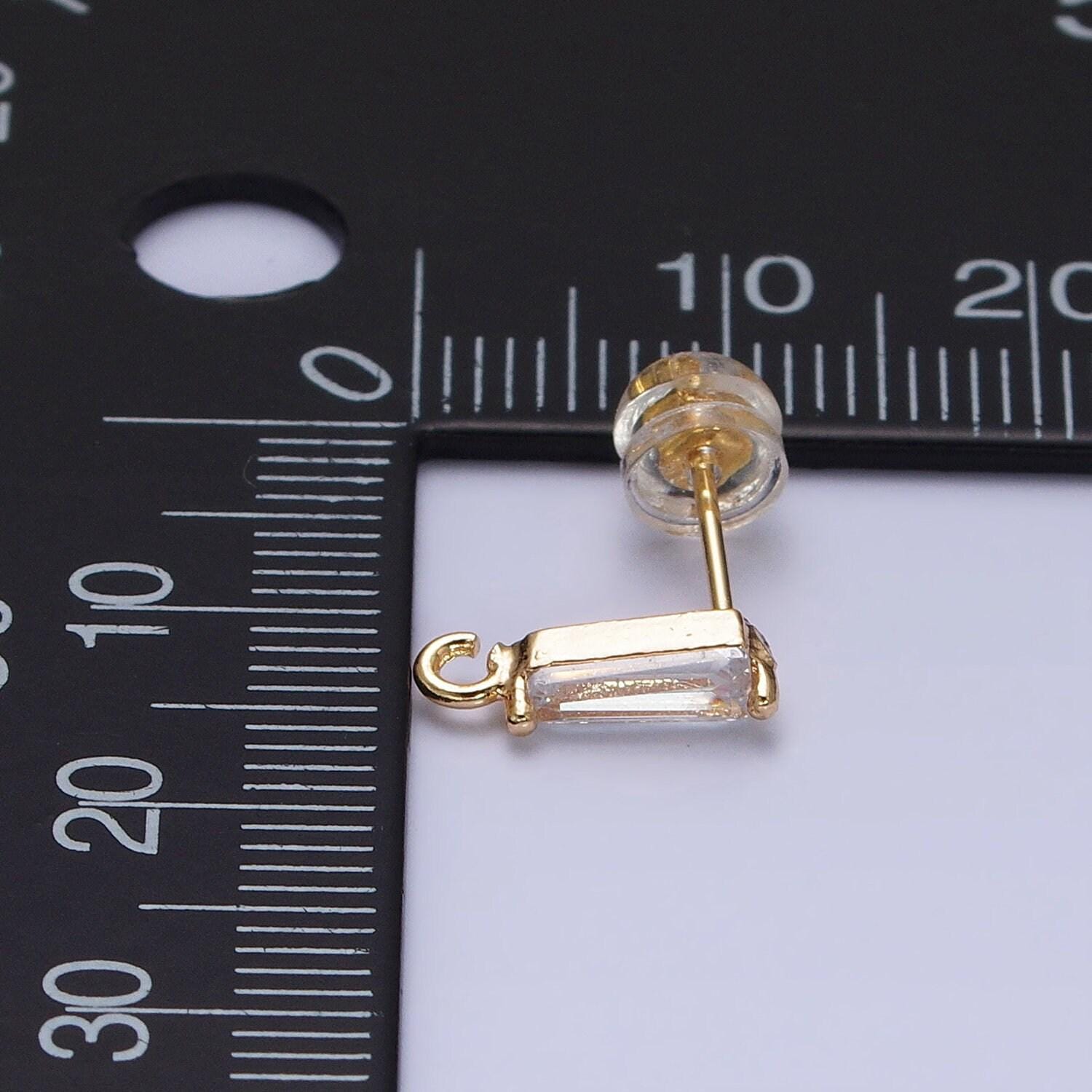 Mini baguette cut cz diamond stud earring gold earring post with open link for earring supply silver post stud earring z184 z185