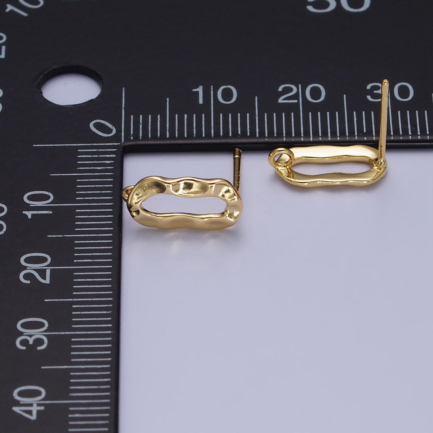 Gold hammered elongated paper clip link stud earrings with close link for charm for earring component jewelry making supply | z-084 z-085