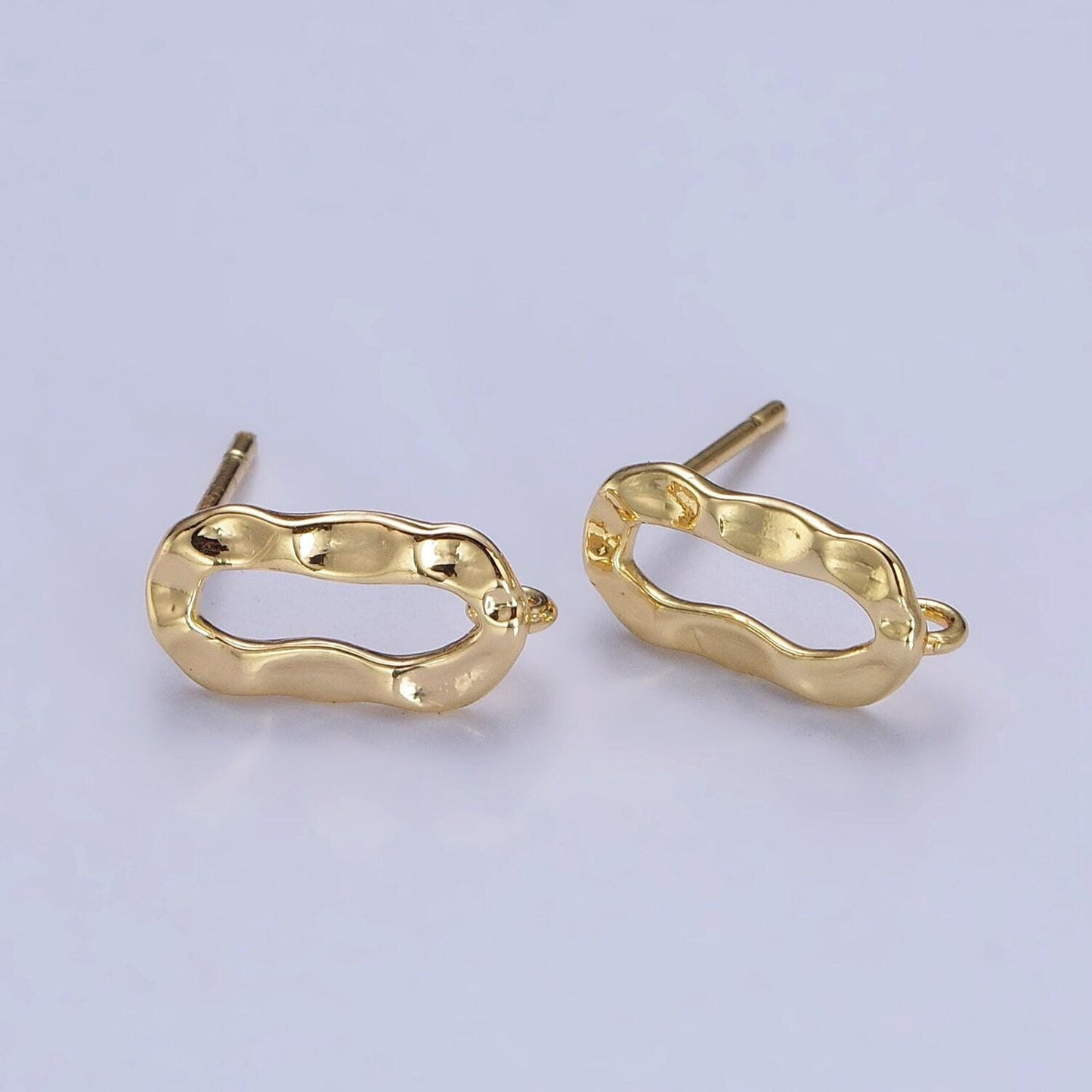 Gold hammered elongated paper clip link stud earrings with close link for charm for earring component jewelry making supply | z-084 z-085