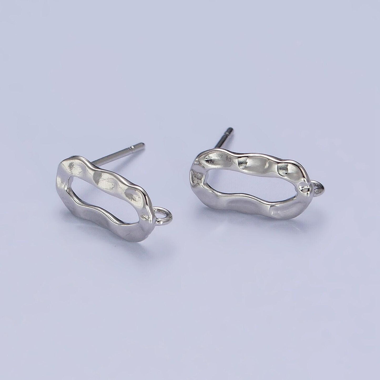 Gold hammered elongated paper clip link stud earrings with close link for charm for earring component jewelry making supply | z-084 z-085