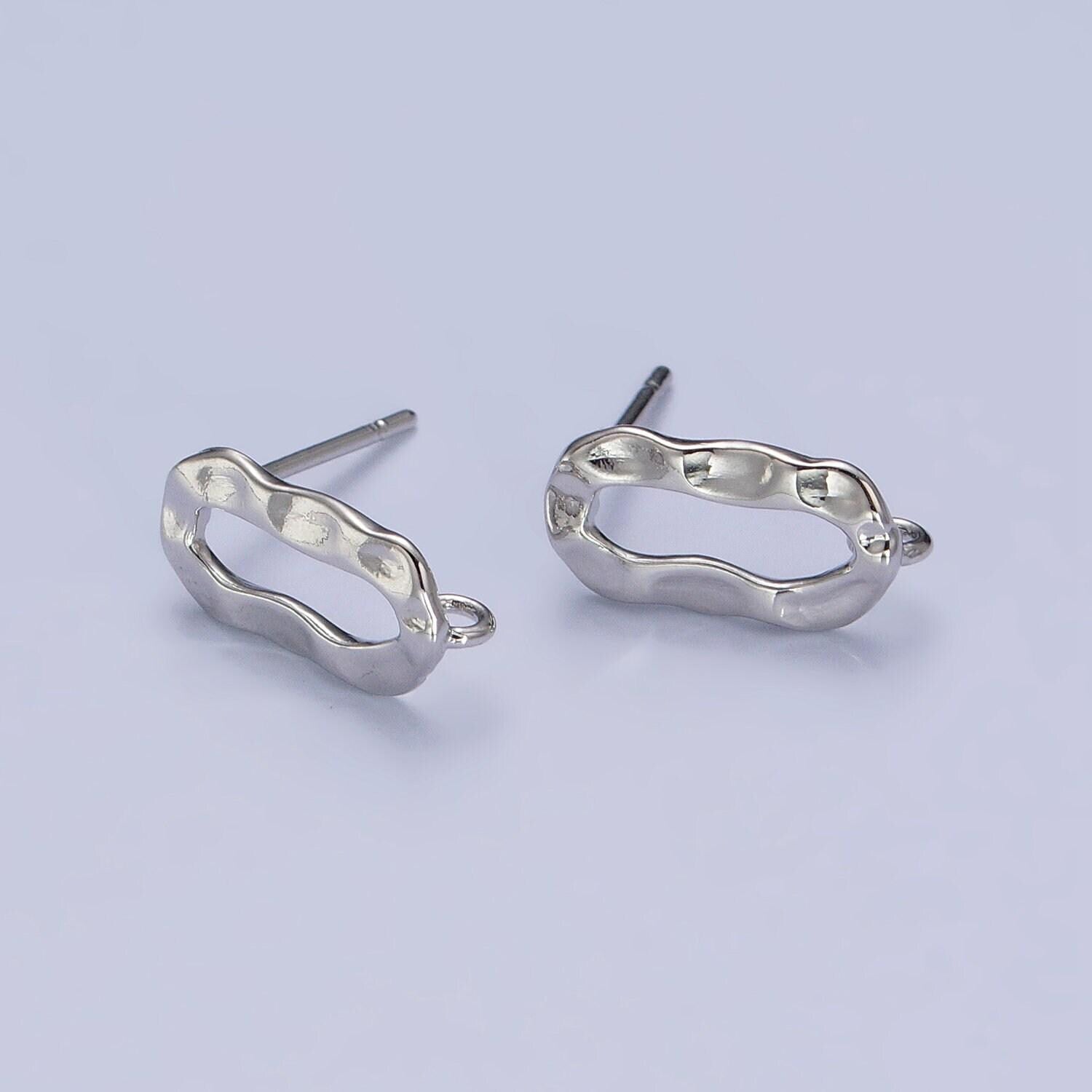 Gold hammered elongated paper clip link stud earrings with close link for charm for earring component jewelry making supply | z-084 z-085