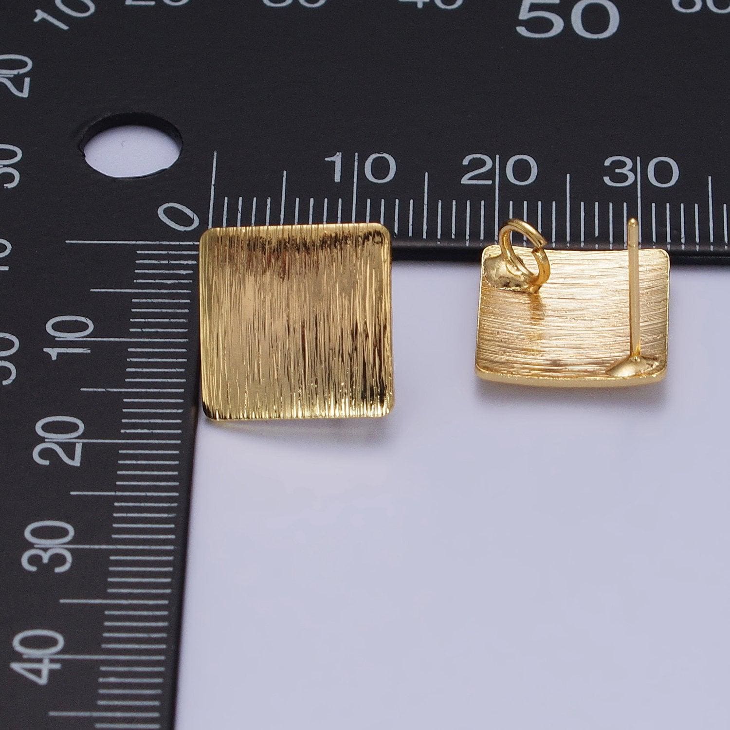 24k shiny gold plated brushed metal rhombus earring post with loop, gold geometric stud earrings gold plated findings z081