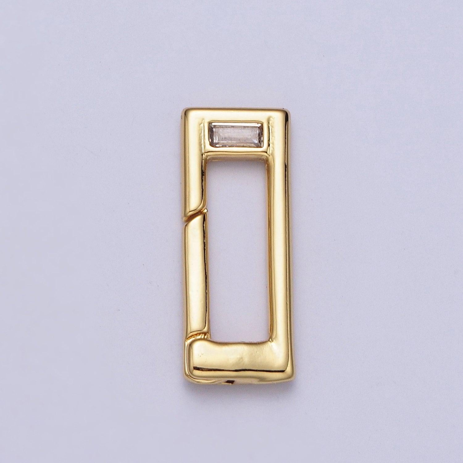 Gold rectangular clasp push spring gate ring baguette clear cz for charm holder link connector jewelry making supply| z034