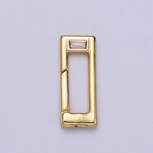 Gold rectangular clasp push spring gate ring baguette clear cz for charm holder link connector jewelry making supply| z034