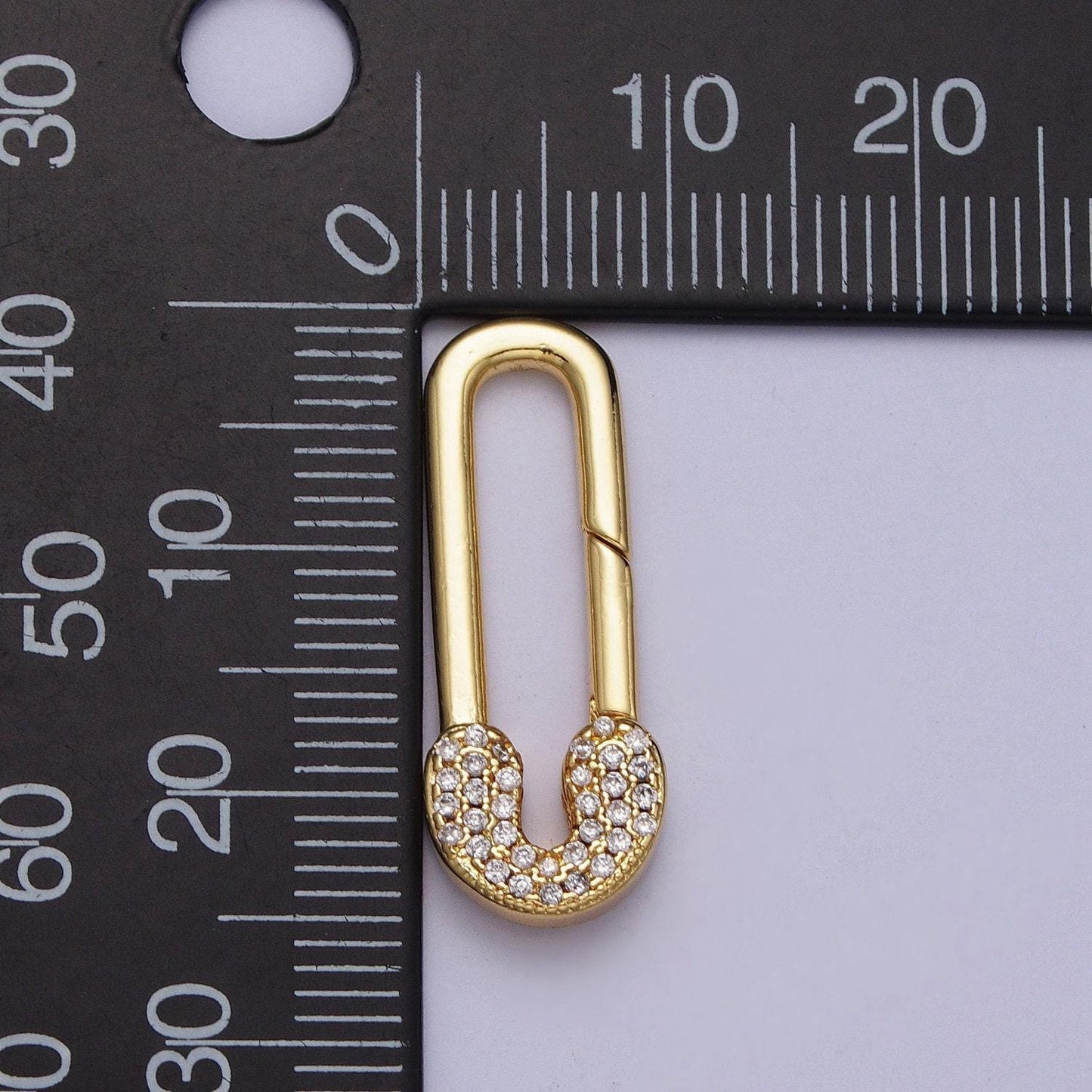 Small gold spring gate ring, push gate ring 24.9x9.5mm micro pave paper clip charm holder gold clasp for jewelry clasp z-031