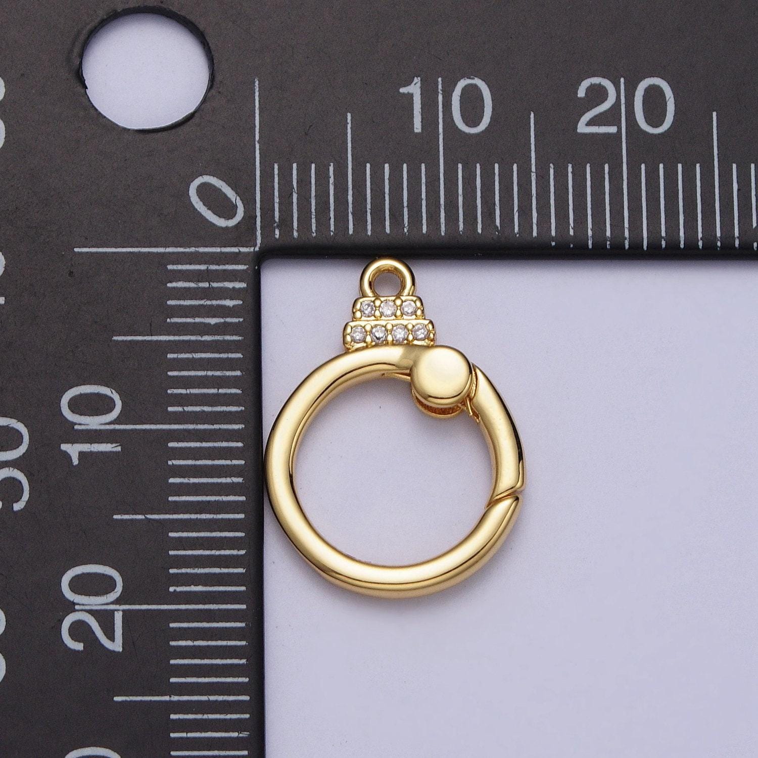 Cz gold spring gate, push gate ring 19mm round ring charm holder clasp for connector charm holder necklace component z-029