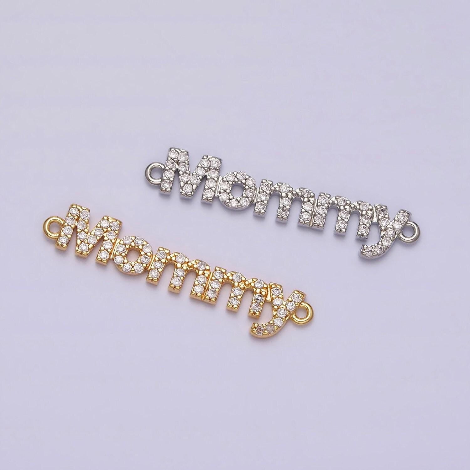 16k gold filled mommy charm connector micro paved cz link connector in gold & silver mother day gift idea | y-920