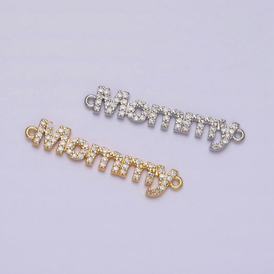 16k gold filled mommy charm connector micro paved cz link connector in gold & silver mother day gift idea | y-920