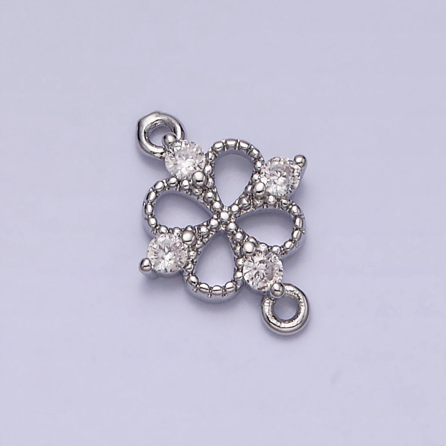 16k gold filled beaded quatrefoil clover butterfly cz connector in gold & silver | y-910