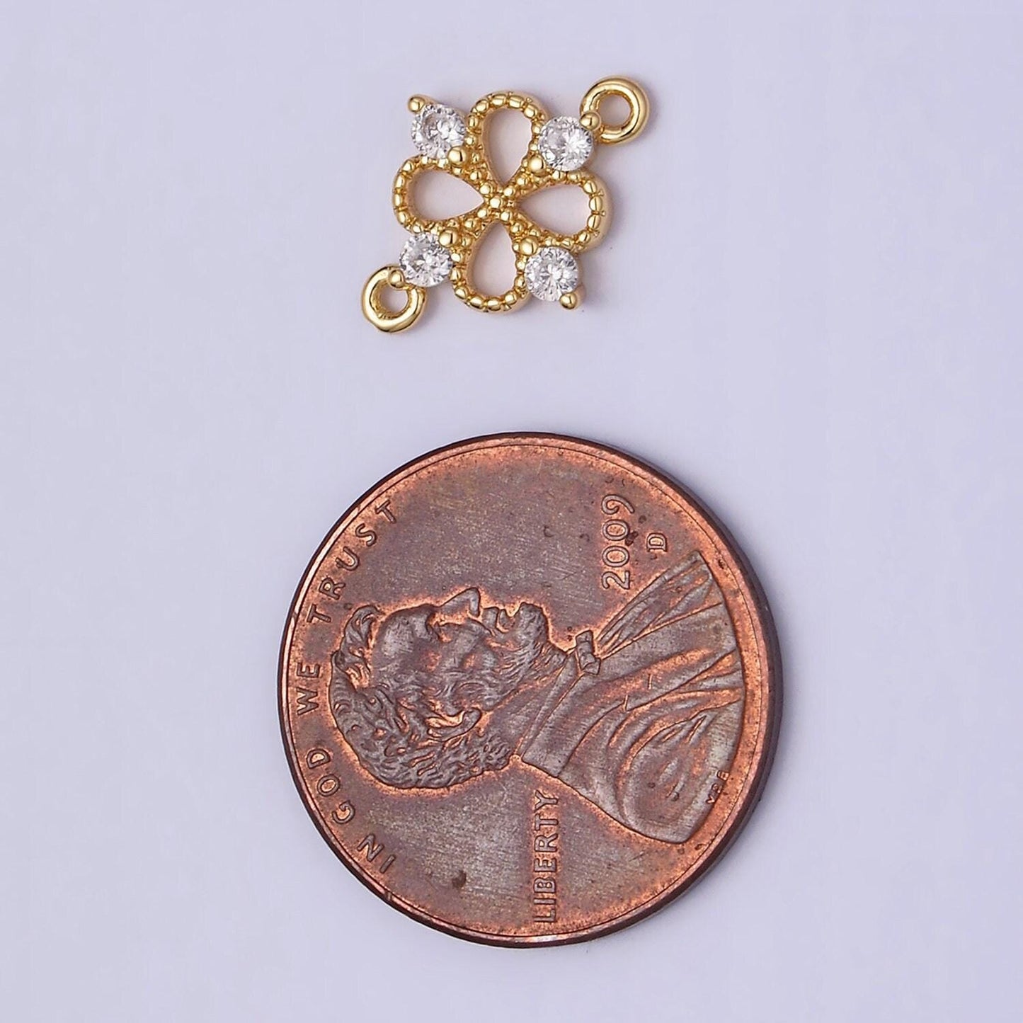 16k gold filled beaded quatrefoil clover butterfly cz connector in gold & silver | y-910
