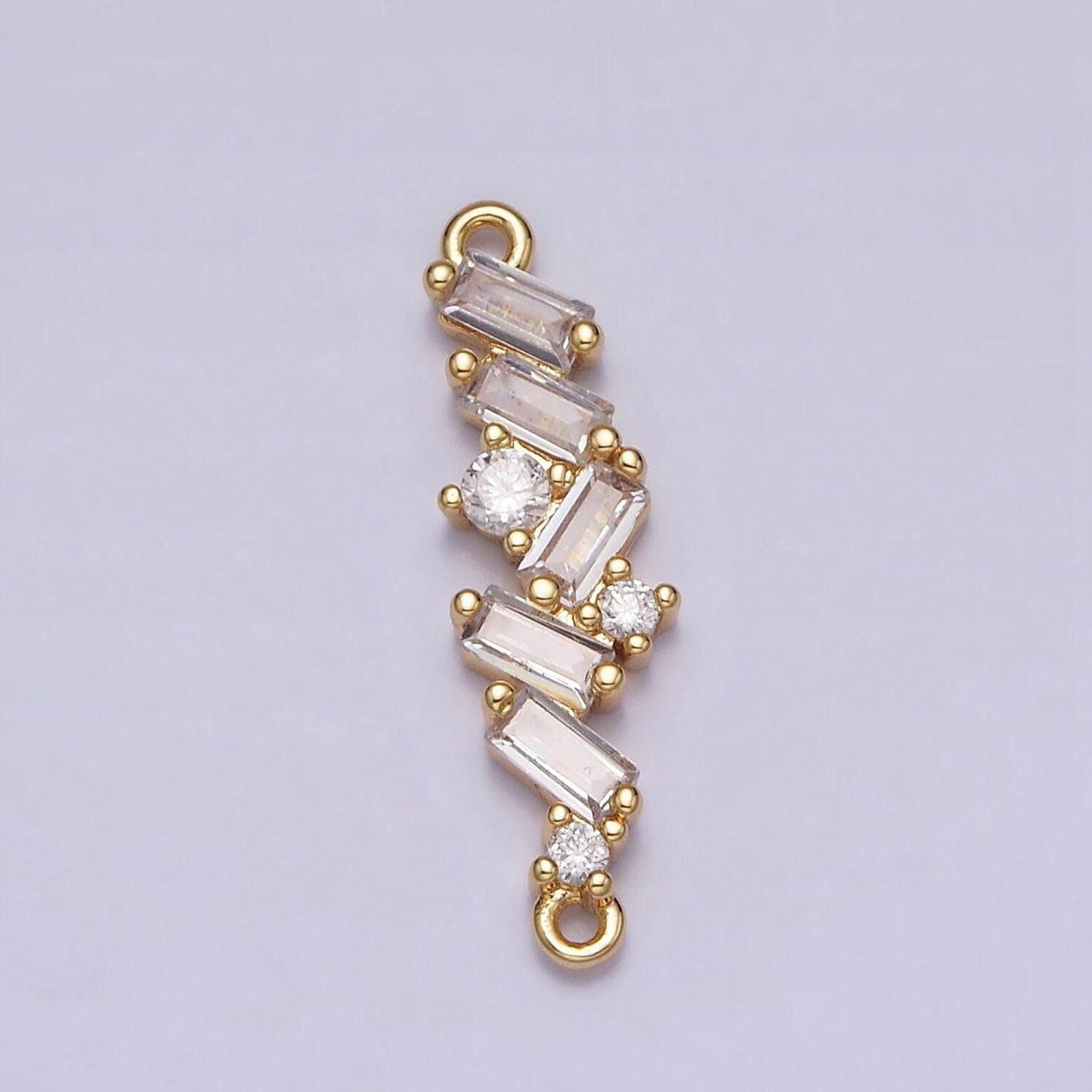 Dainty gold filled clear cz micro pave charm connector wavy line connector baguette cluster link connector y-908