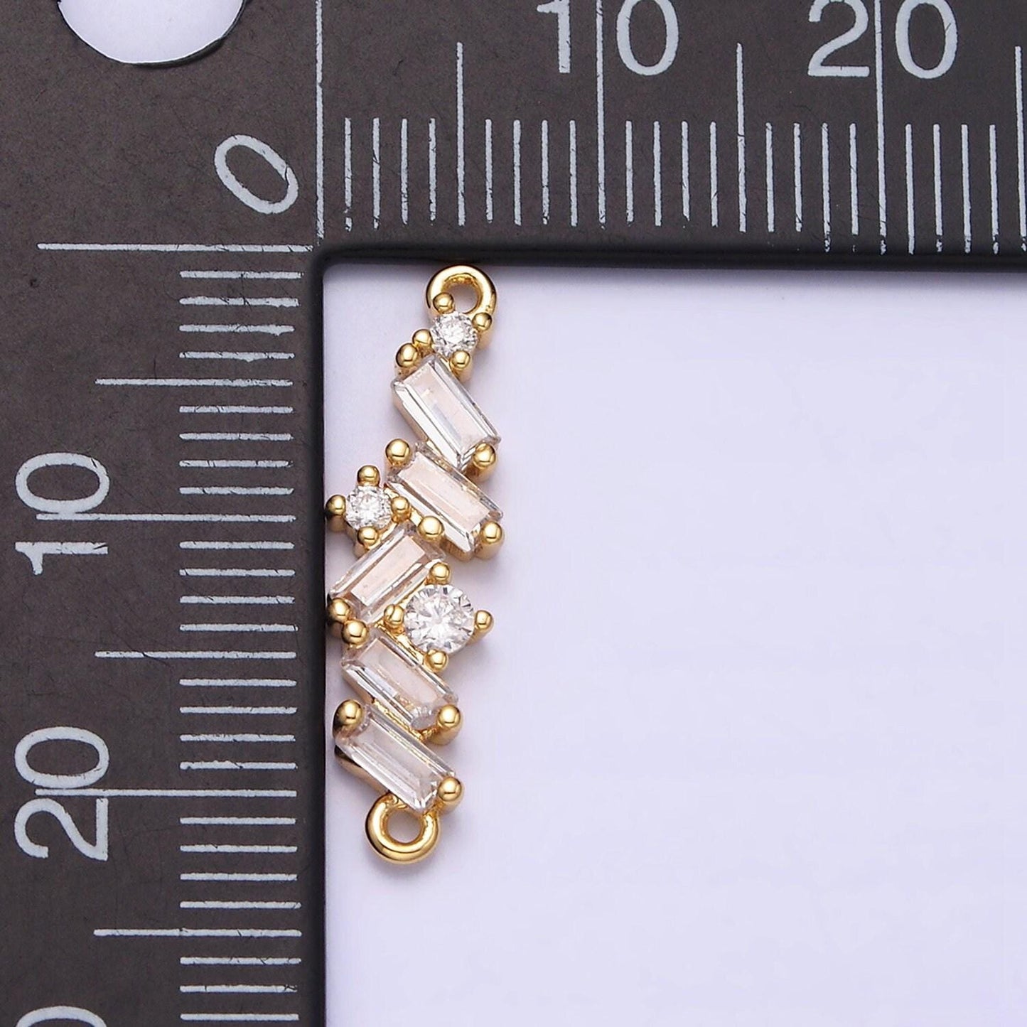 Dainty gold filled clear cz micro pave charm connector wavy line connector baguette cluster link connector y-908