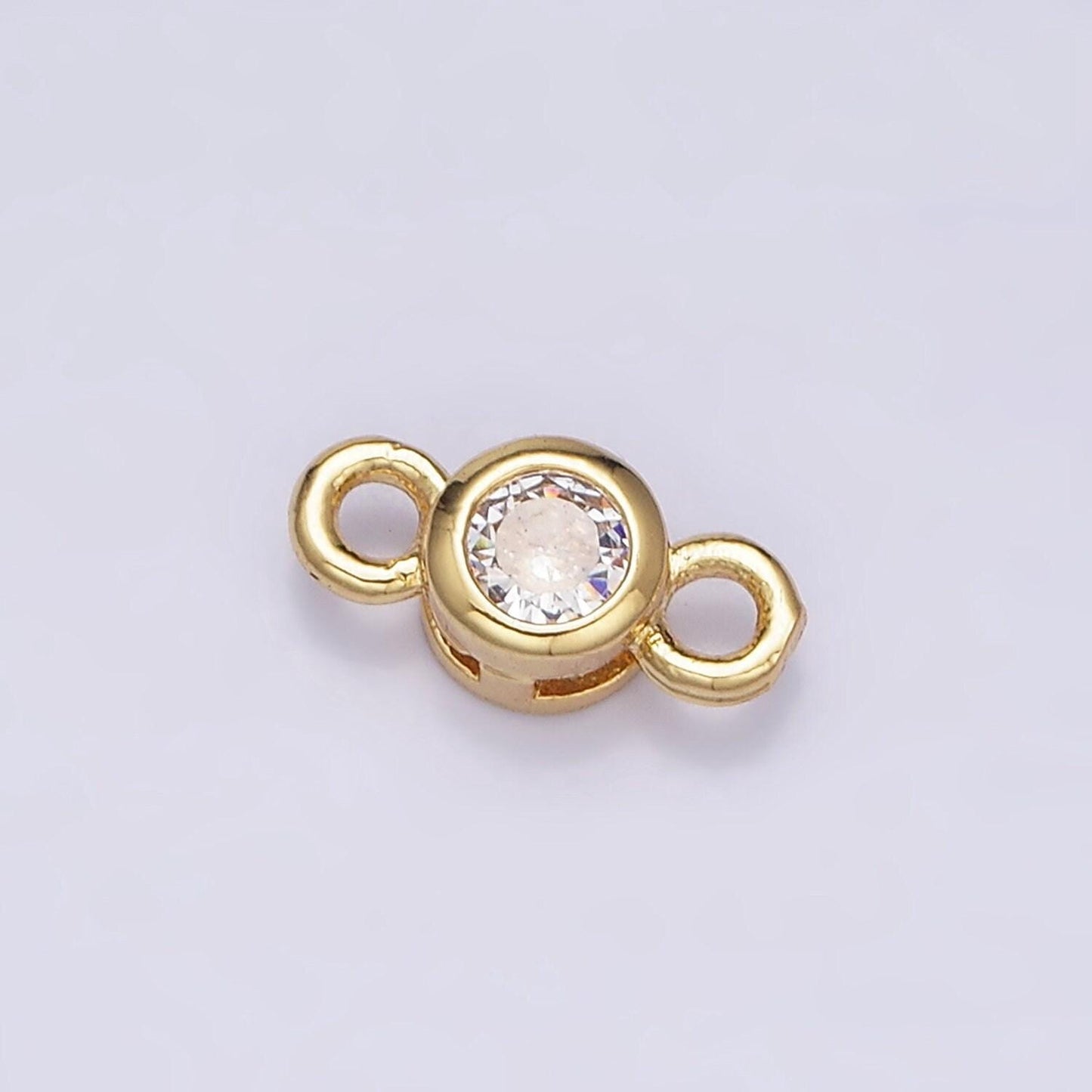 Mini bezel cut charm connector 5.5mm, 4.2mm clear cz bezel round connector in gold & silver | y-894 y-895