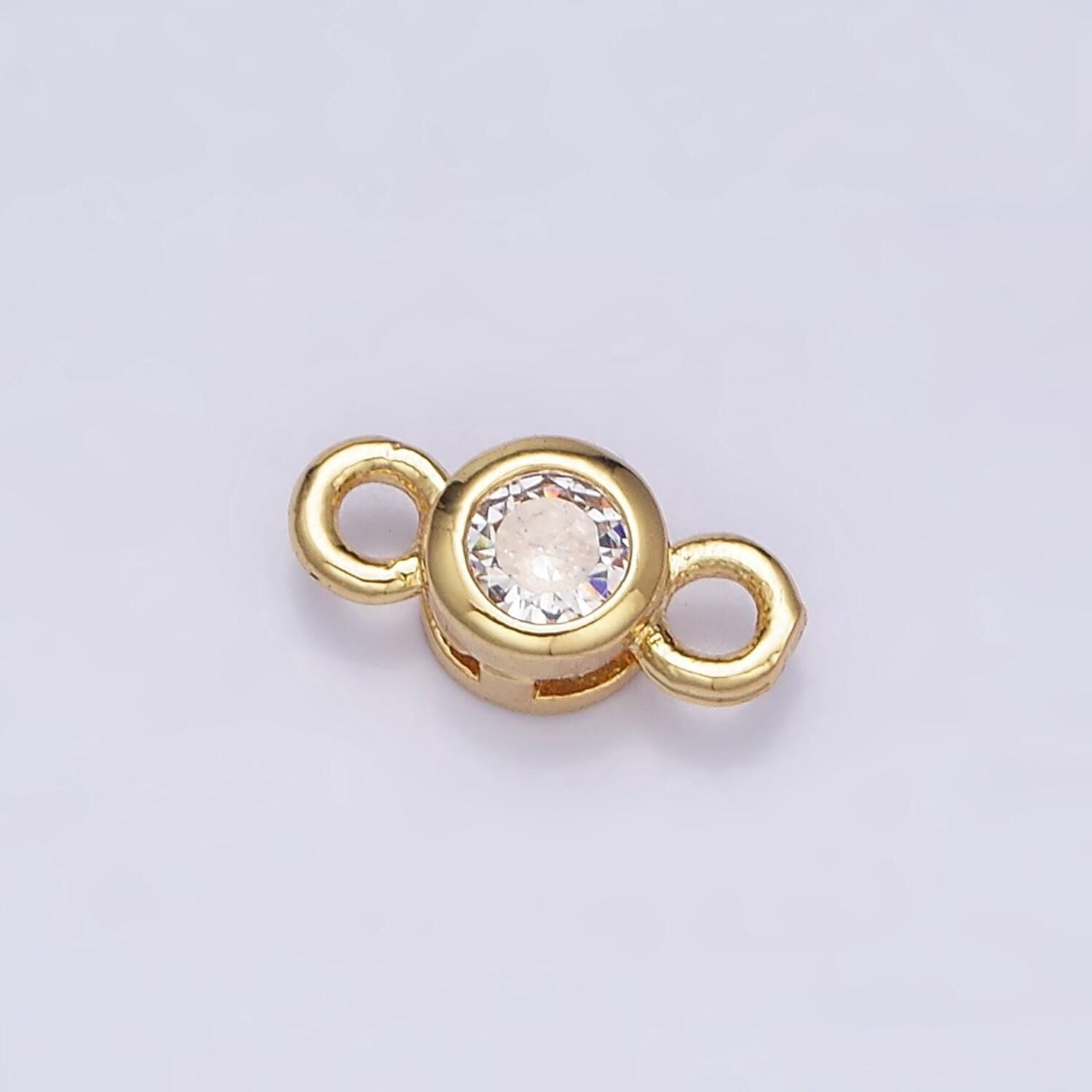 Mini bezel cut charm connector 5.5mm, 4.2mm clear cz bezel round connector in gold & silver | y-894 y-895
