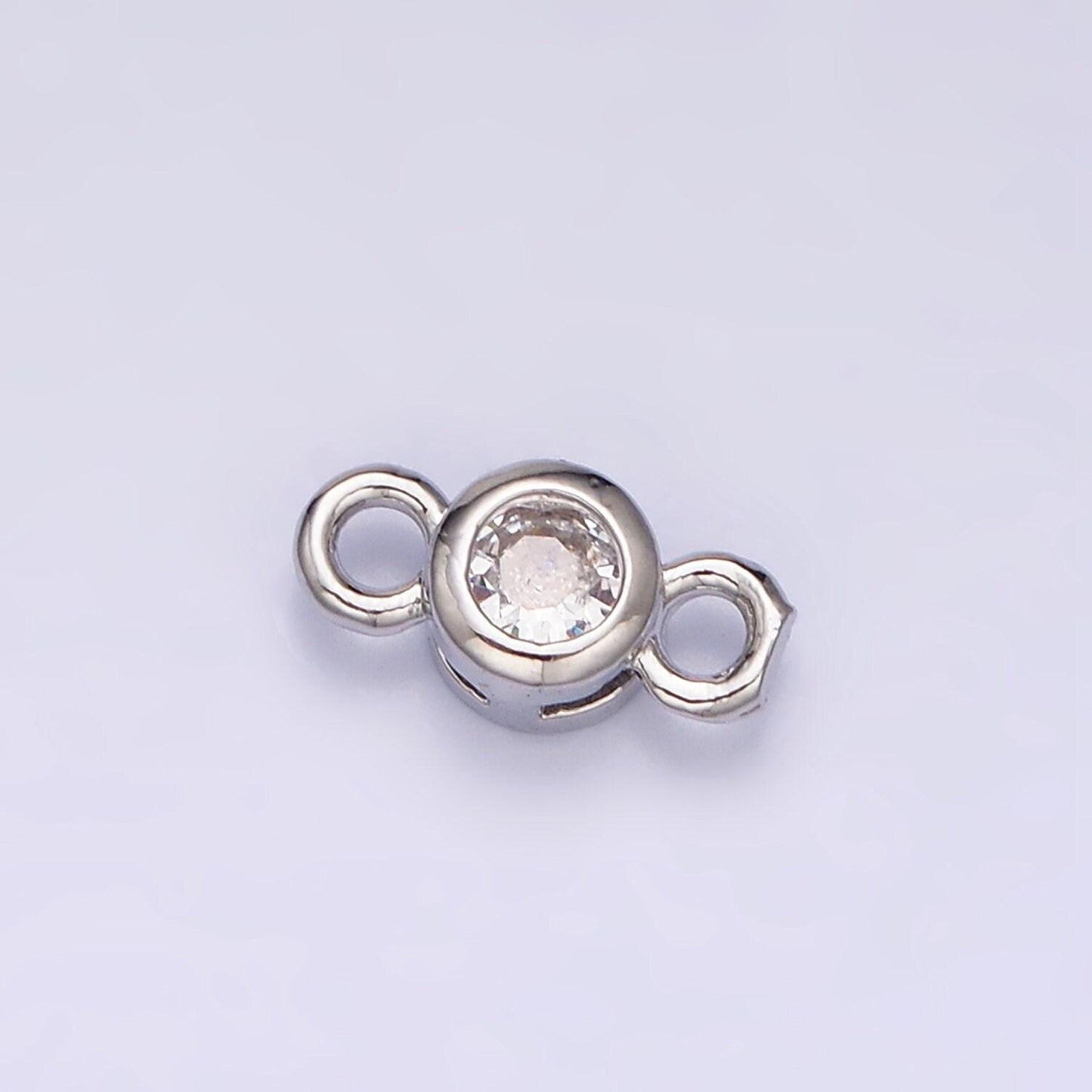 Mini bezel cut charm connector 5.5mm, 4.2mm clear cz bezel round connector in gold & silver | y-894 y-895