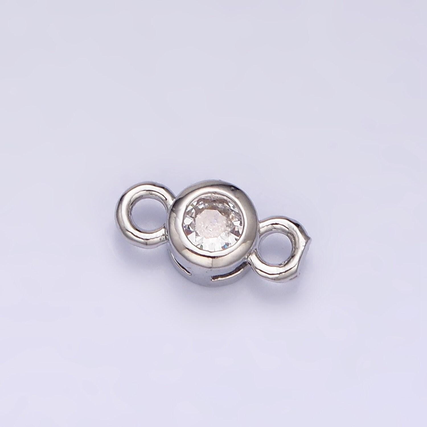 Mini bezel cut charm connector 5.5mm, 4.2mm clear cz bezel round connector in gold & silver | y-894 y-895