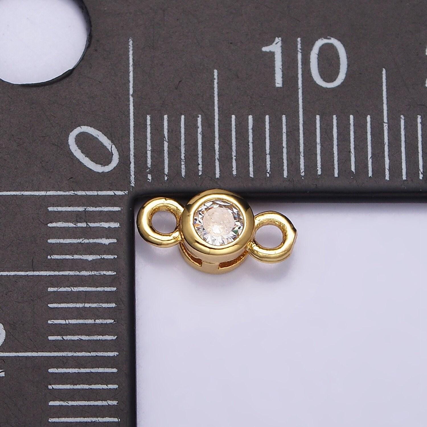 Mini bezel cut charm connector 5.5mm, 4.2mm clear cz bezel round connector in gold & silver | y-894 y-895