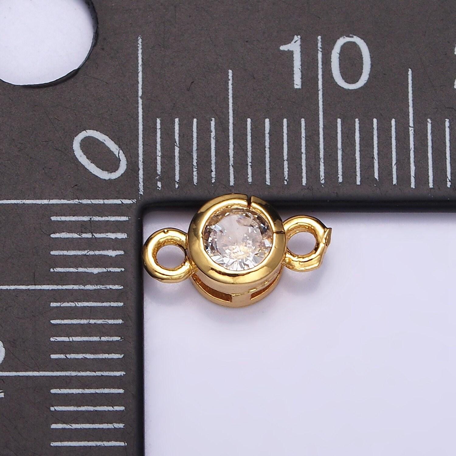 Mini bezel cut charm connector 5.5mm, 4.2mm clear cz bezel round connector in gold & silver | y-894 y-895