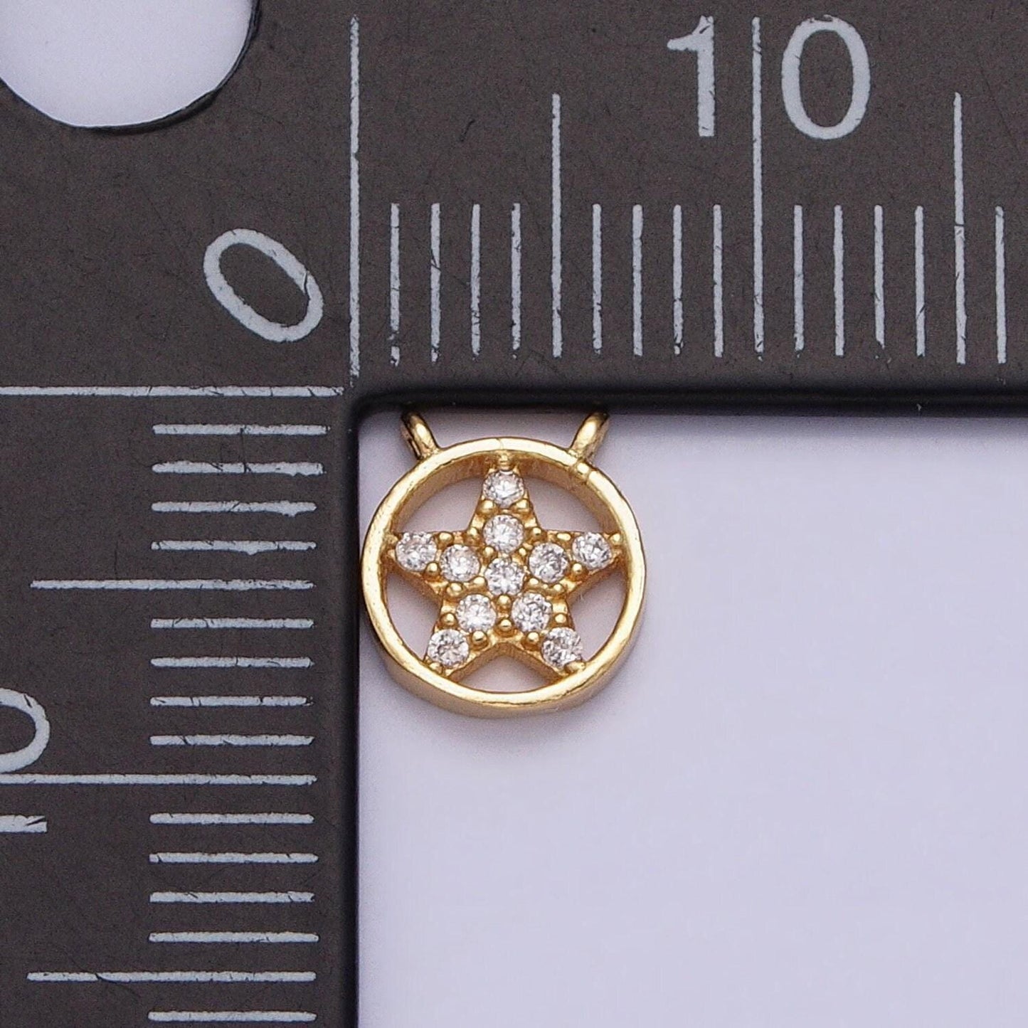 16k gold filled mini celestial star micro paved cz open round connector | y-891