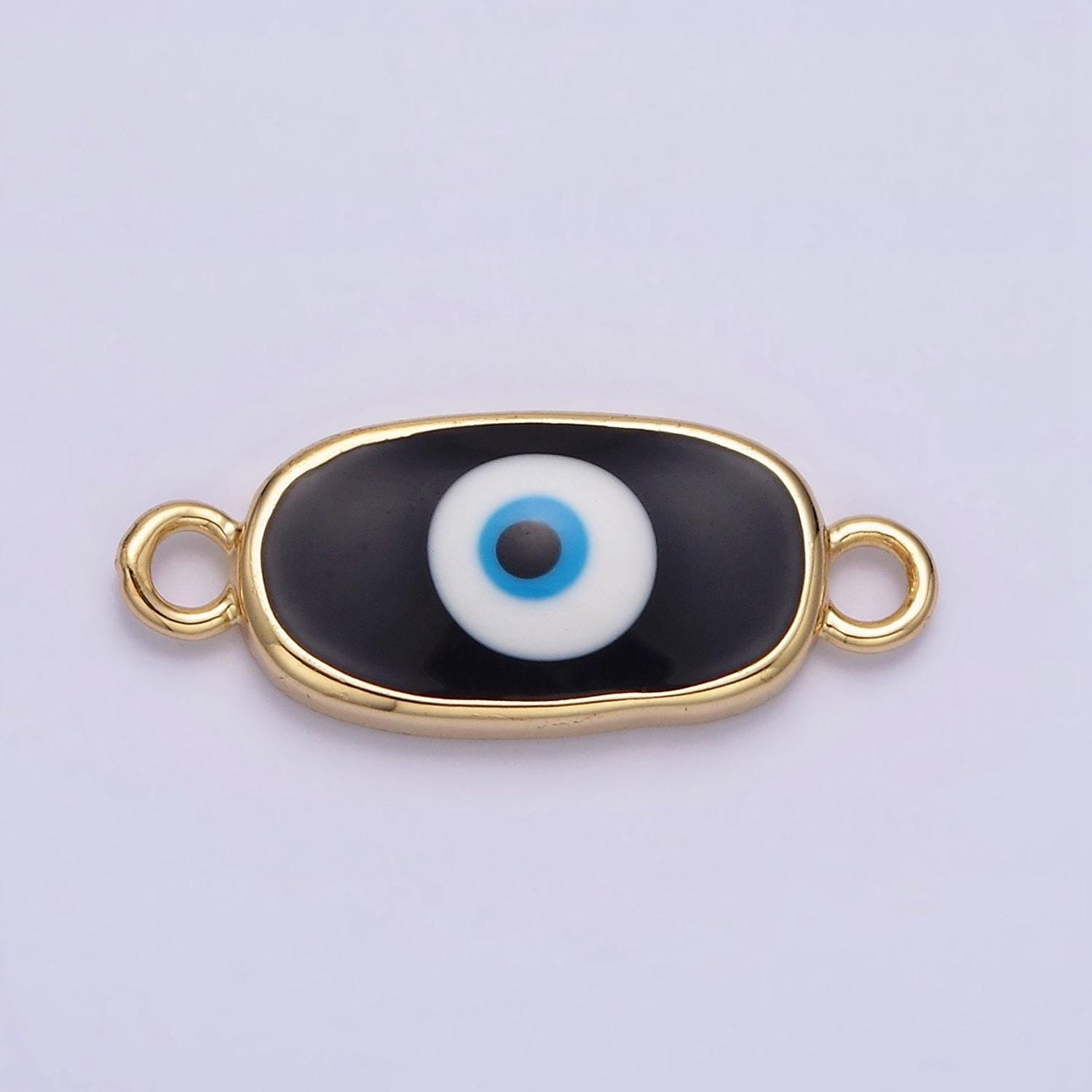16k gold filled long oval blue enamel evil eye link connector for bracelet necklace charm connector y-885~y-888