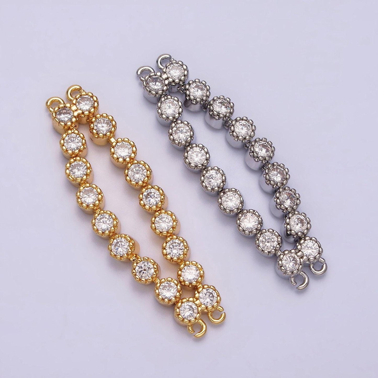 16k gold filled 37.8mm double clear round cz connector in gold & silver | y-884
