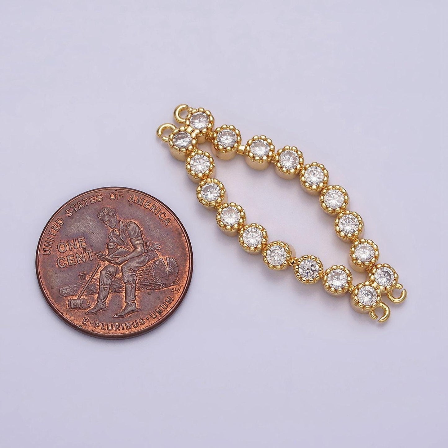 16k gold filled 37.8mm double clear round cz connector in gold & silver | y-884