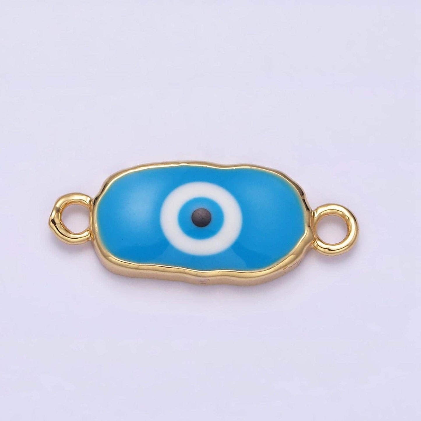 16k gold filled long oval blue enamel evil eye link connector for bracelet necklace charm connector y-885~y-888