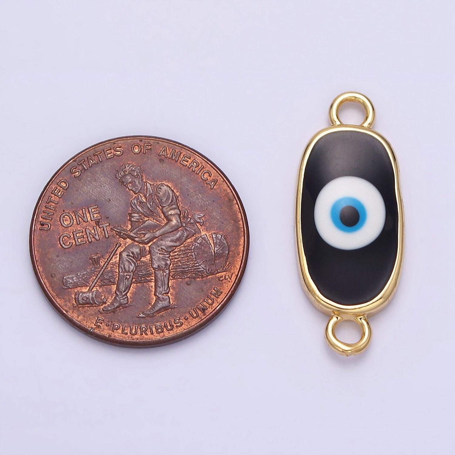 16k gold filled long oval blue enamel evil eye link connector for bracelet necklace charm connector y-885~y-888
