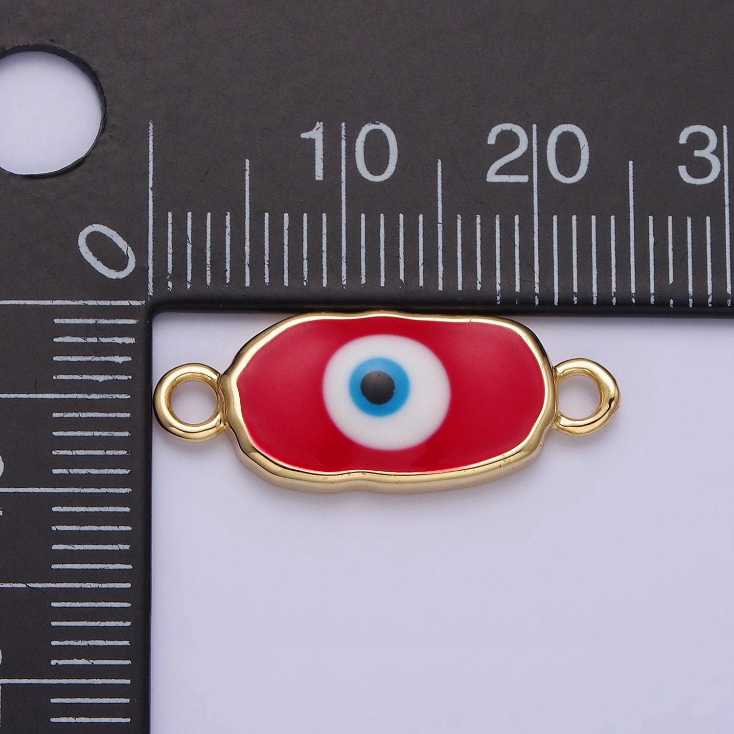 16k gold filled long oval blue enamel evil eye link connector for bracelet necklace charm connector y-885~y-888