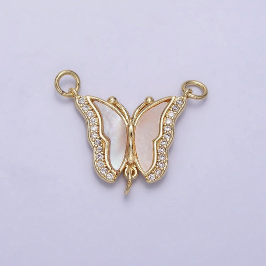 Dainty butterfly pendant pearl butterfly micro pave gold insect pendant, cubic zirconia monarch link connector necklace diy jewelry y-878