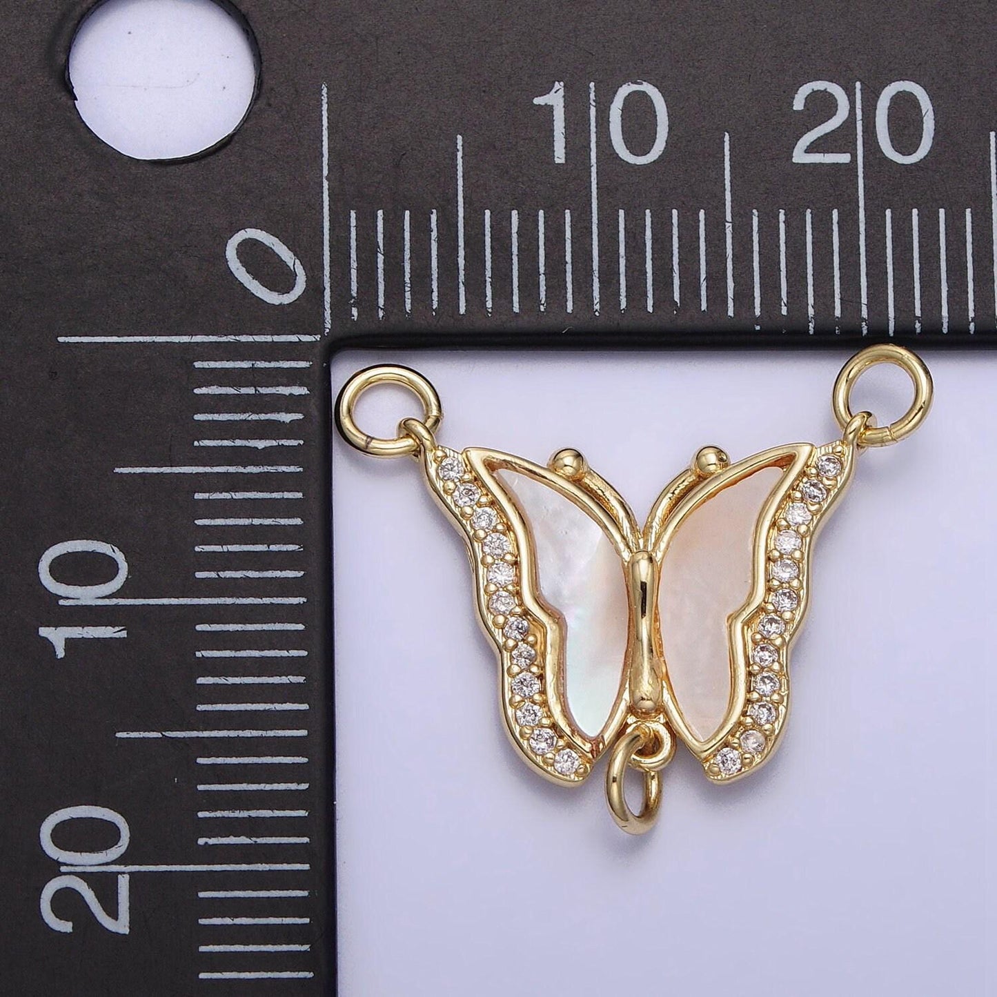 Dainty butterfly pendant pearl butterfly micro pave gold insect pendant, cubic zirconia monarch link connector necklace diy jewelry y-878