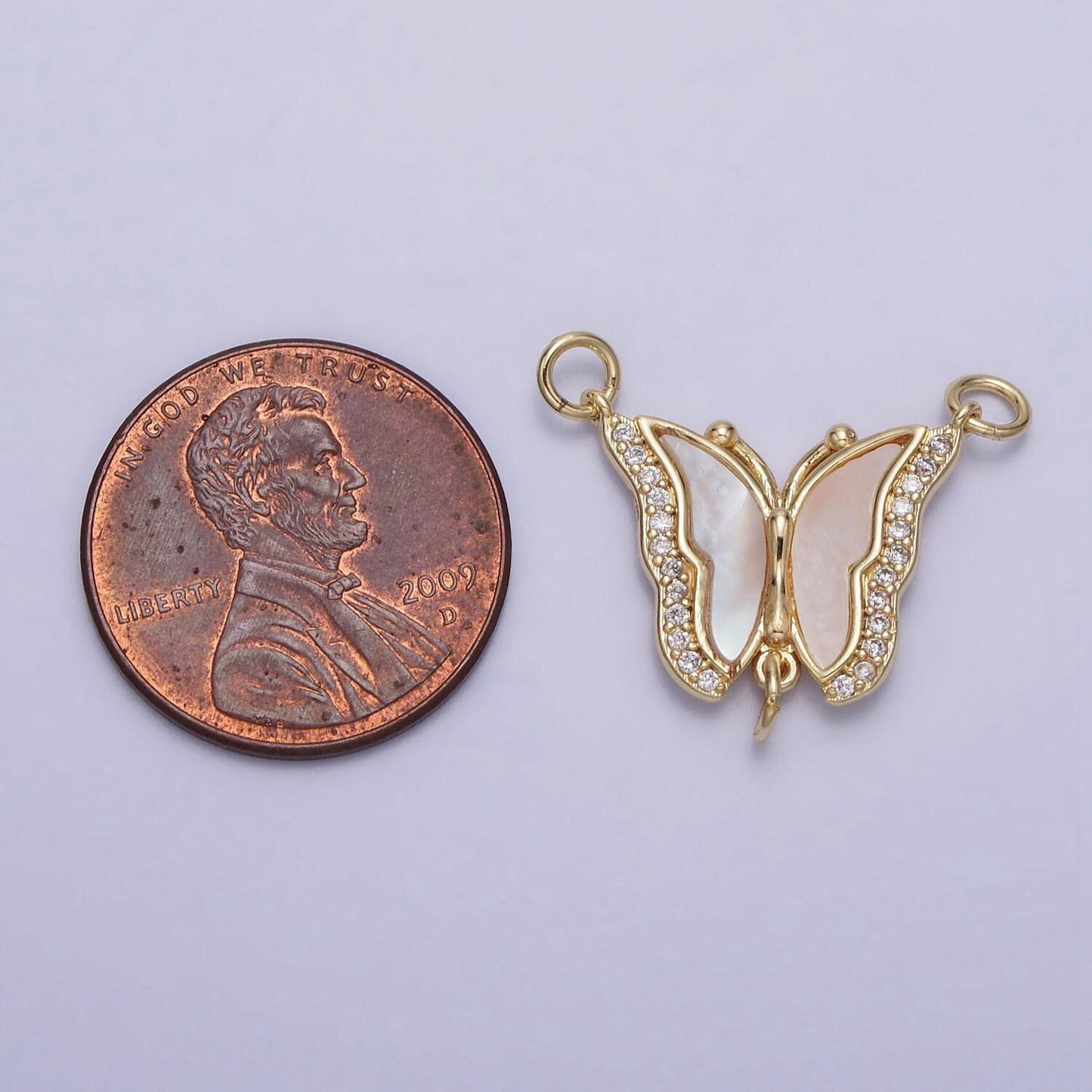 Dainty butterfly pendant pearl butterfly micro pave gold insect pendant, cubic zirconia monarch link connector necklace diy jewelry y-878