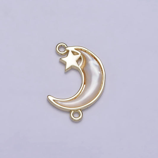 White pearl crescent moon charm connector gold filled star charm necklace celestial link connector for necklace bracelet component y-877