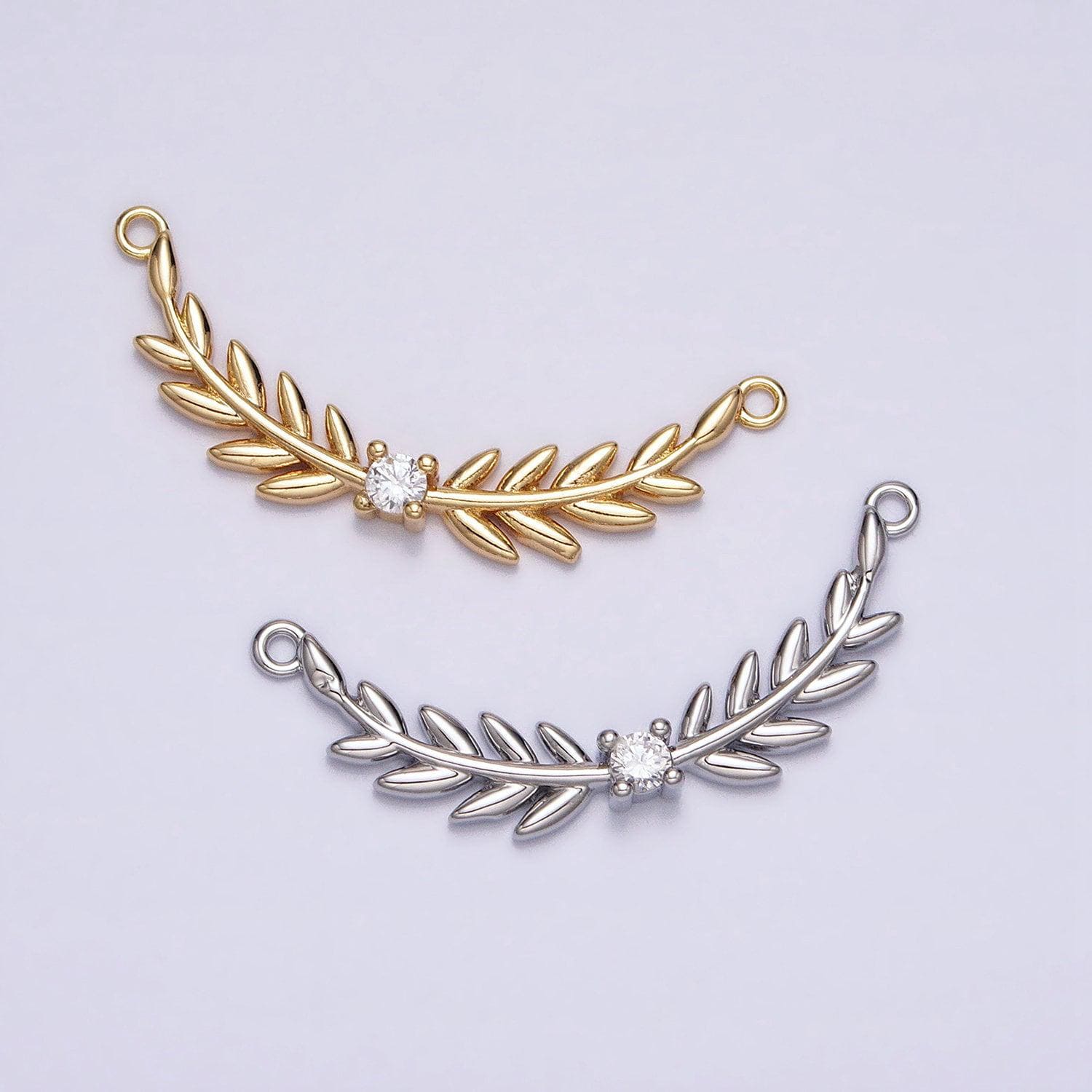 Mini gold, silver clear olive leaf wuth clear cubic zirconia link connector for necklace bracelet component | y-869