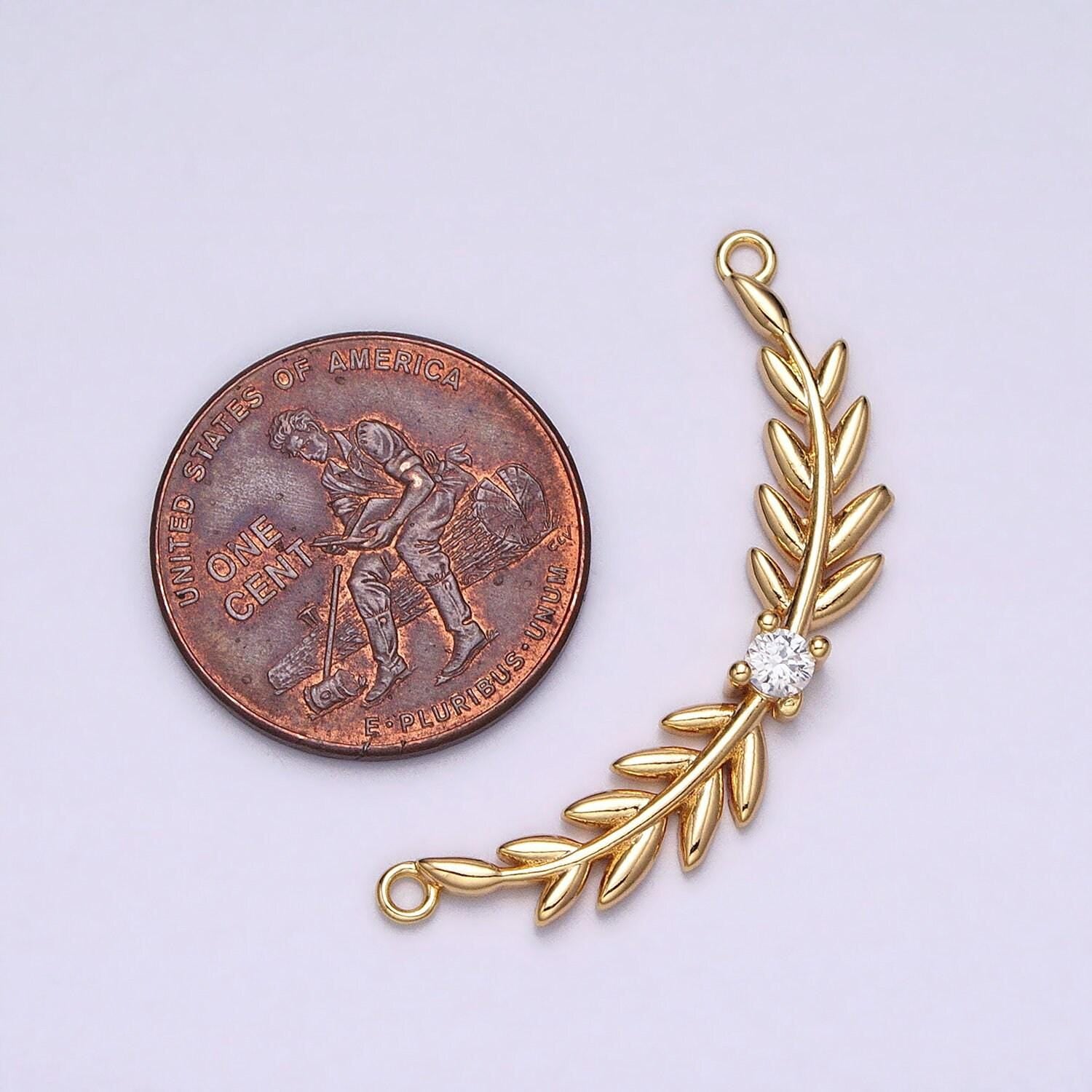 Mini gold, silver clear olive leaf wuth clear cubic zirconia link connector for necklace bracelet component | y-869