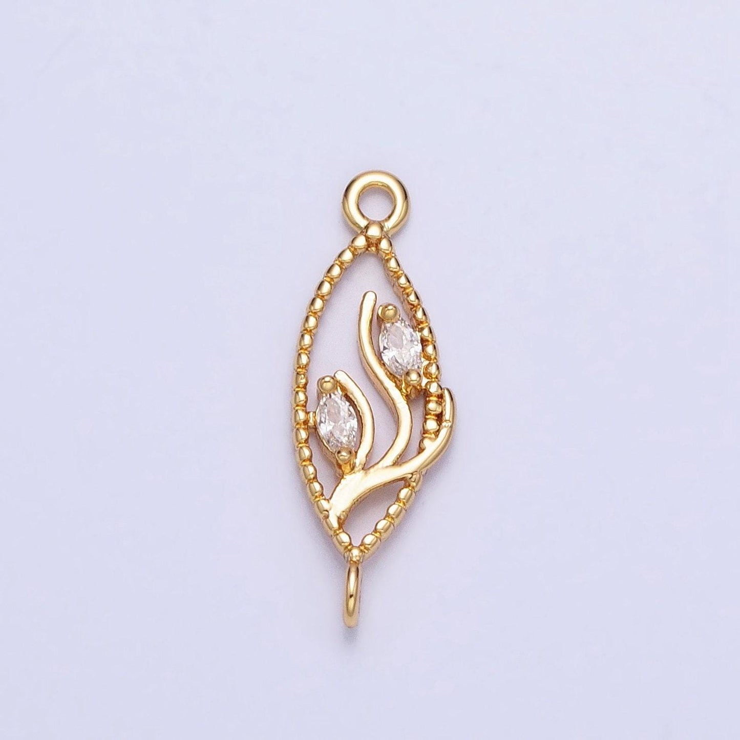 Mini gold flower charm connector for necklace earring bracelet component silver cz vine link connector y-867