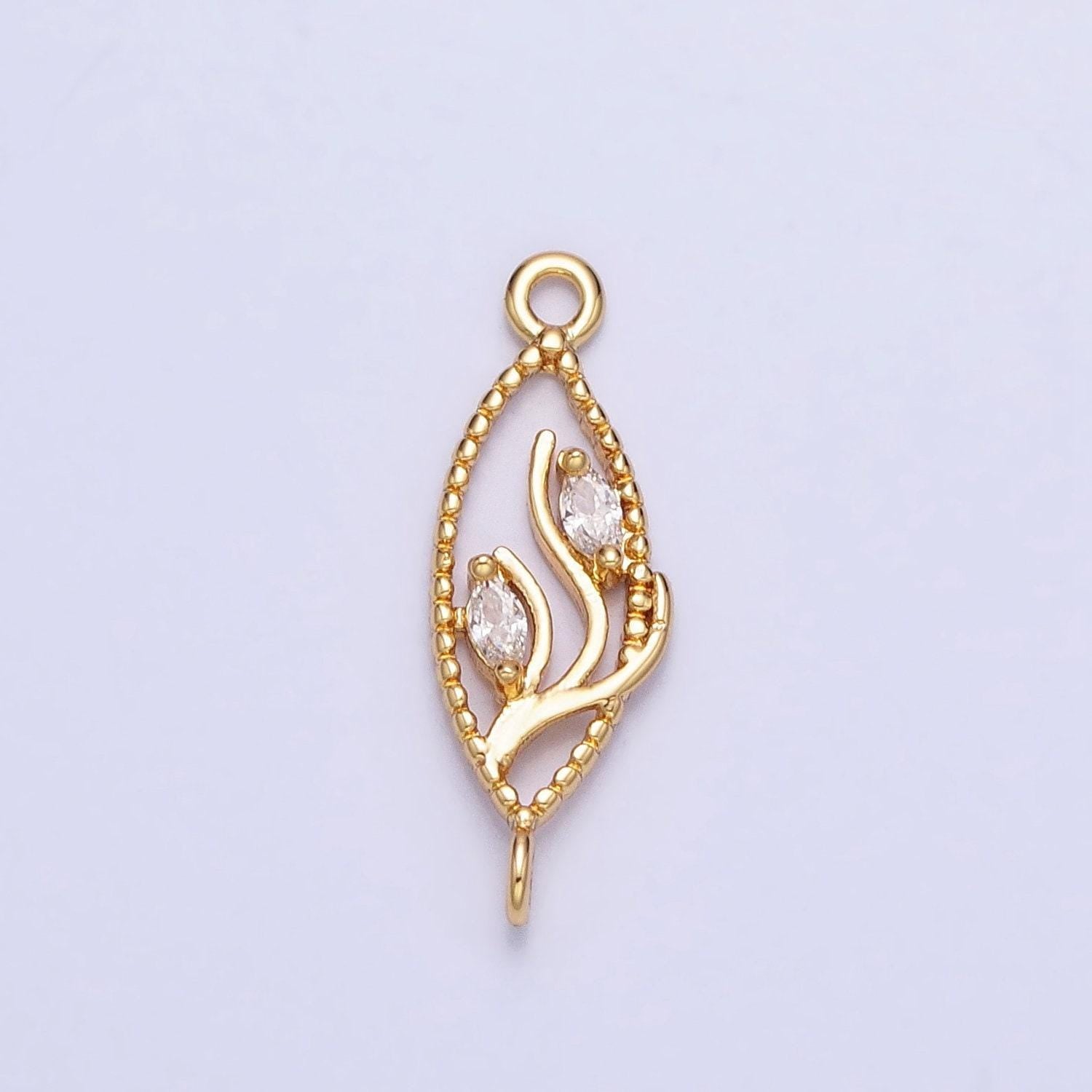 Mini gold flower charm connector for necklace earring bracelet component silver cz vine link connector y-867