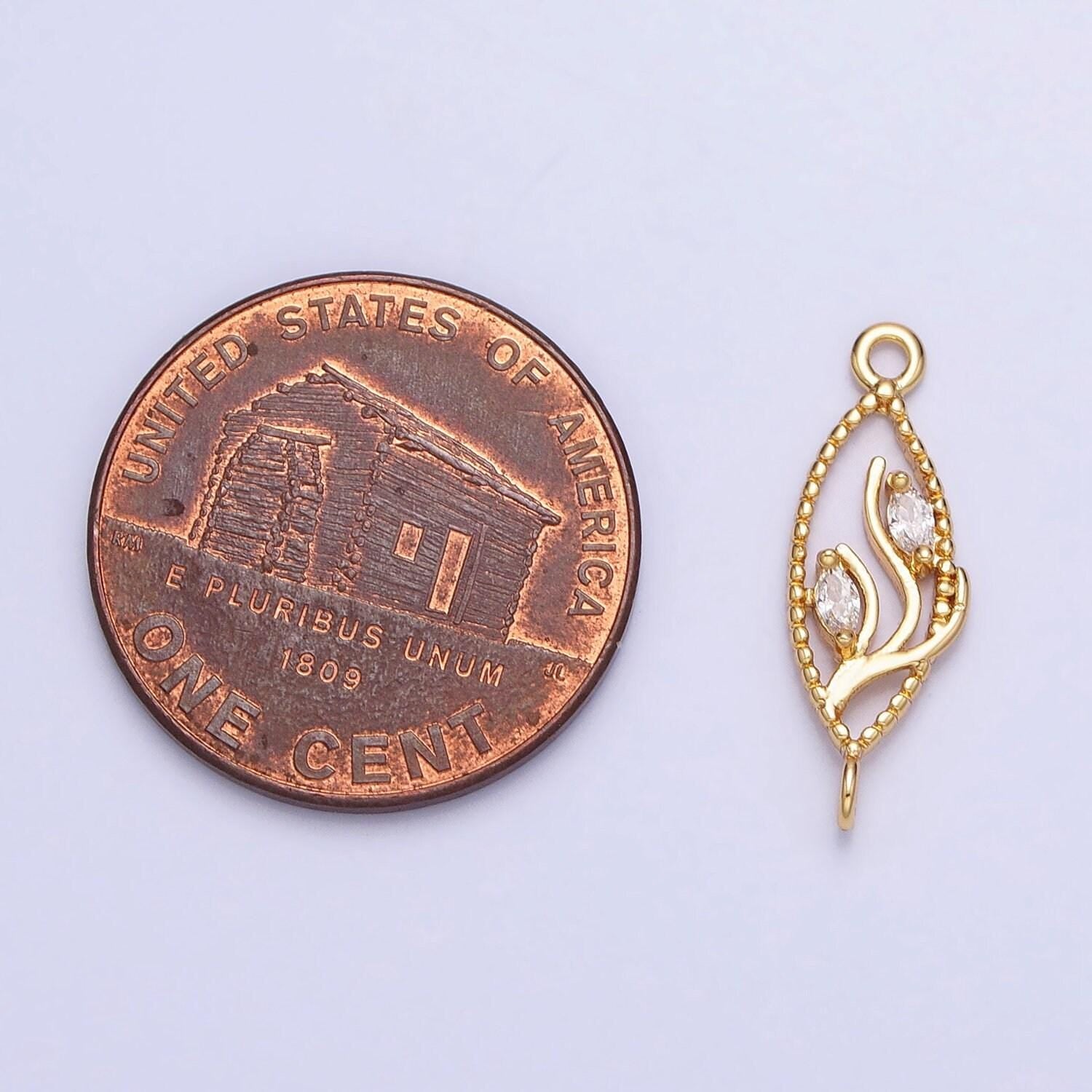 Mini gold flower charm connector for necklace earring bracelet component silver cz vine link connector y-867