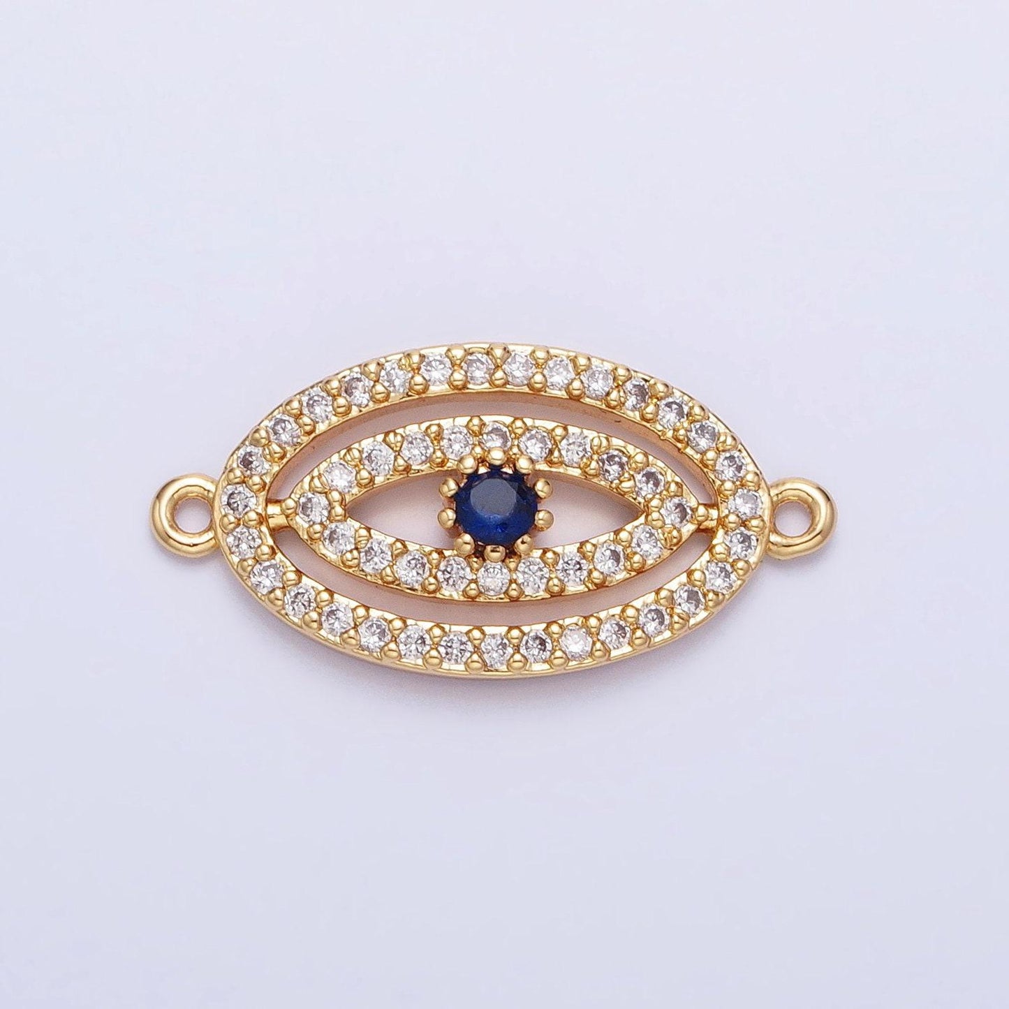 Gold plated, silver plated blue evil eye oval micro paved cz link connector | y-866