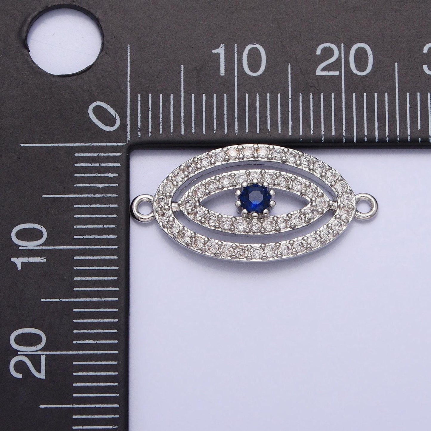 Gold plated, silver plated blue evil eye oval micro paved cz link connector | y-866