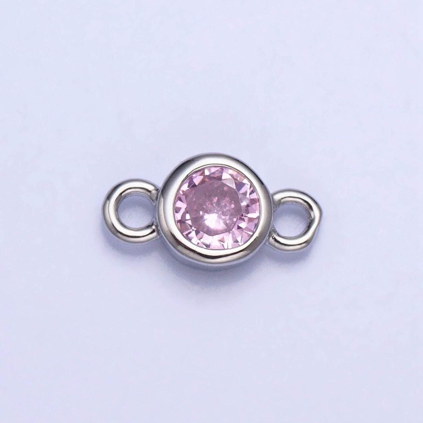 4mm silver bezel cut charm connectors cubic zirconia bezel charm for bracelet necklace supply in silver plated cz birthstone connectors