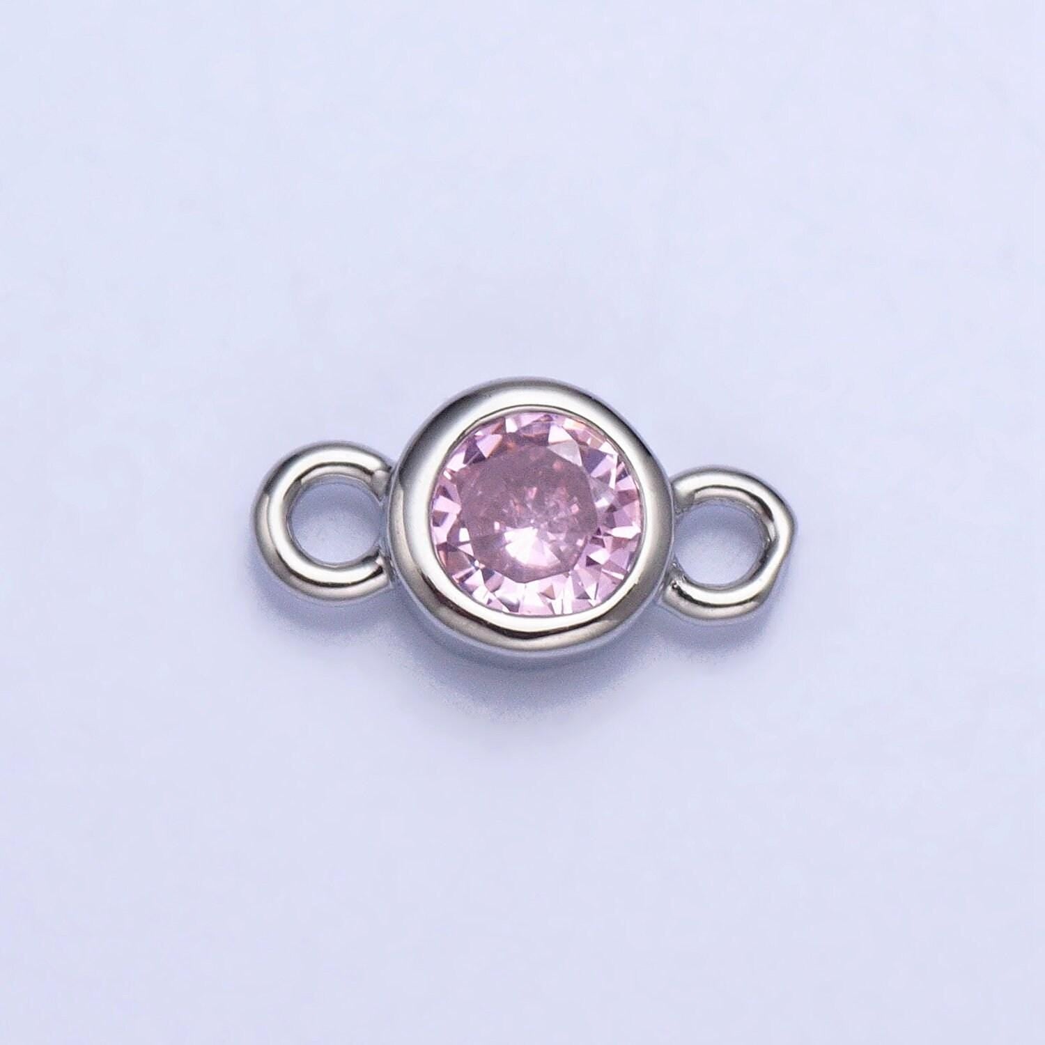 4mm silver bezel cut charm connectors cubic zirconia bezel charm for bracelet necklace supply in silver plated cz birthstone connectors