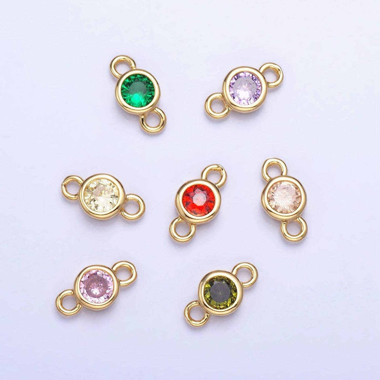4mm gold bezel cut charm connectors cubic zirconia bezel charm for bracelet necklace supply in gold plated cz birthstone connectors