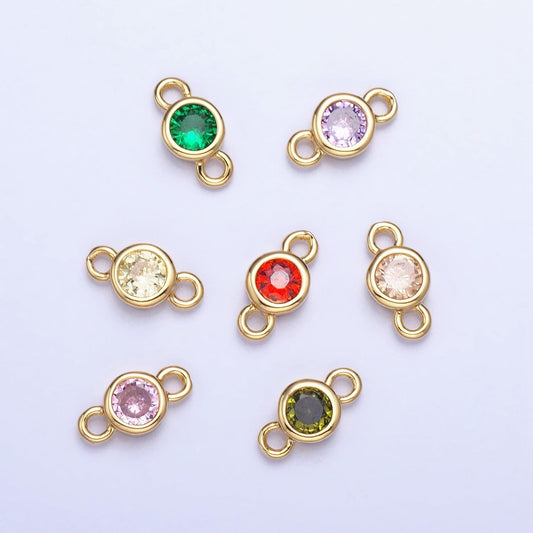 4mm gold bezel cut charm connectors cubic zirconia bezel charm for bracelet necklace supply in gold plated cz birthstone connectors