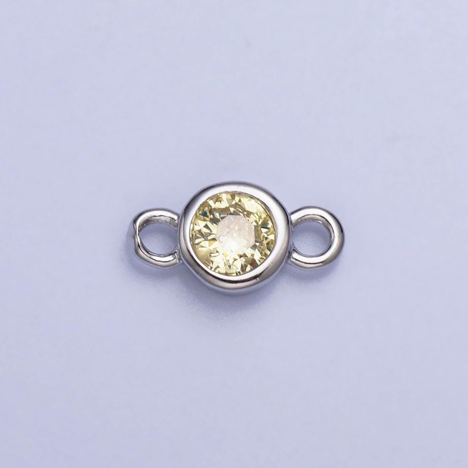 4mm silver bezel cut charm connectors cubic zirconia bezel charm for bracelet necklace supply in silver plated cz birthstone connectors