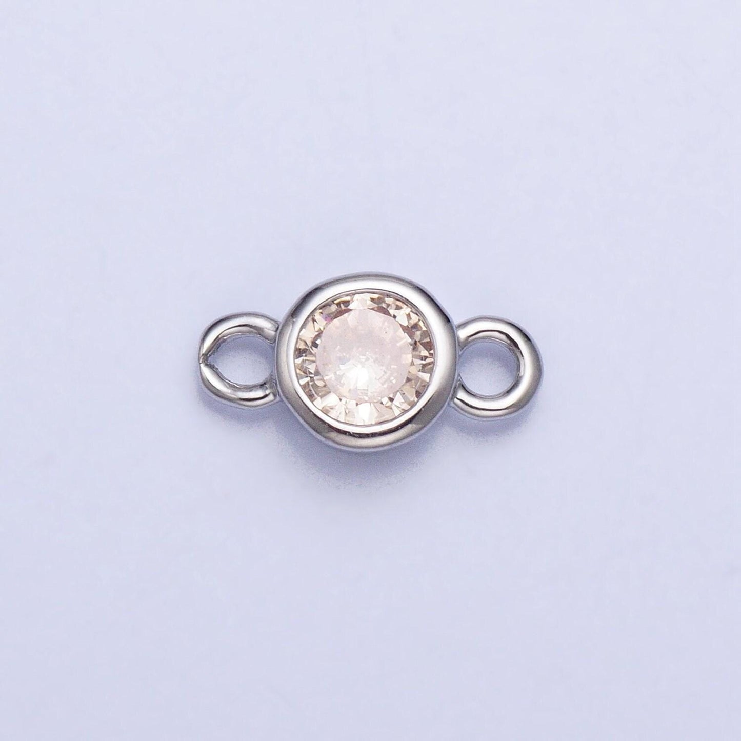 4mm silver bezel cut charm connectors cubic zirconia bezel charm for bracelet necklace supply in silver plated cz birthstone connectors