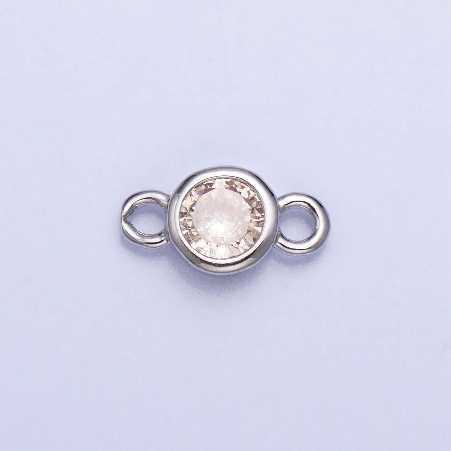 4mm silver bezel cut charm connectors cubic zirconia bezel charm for bracelet necklace supply in silver plated cz birthstone connectors