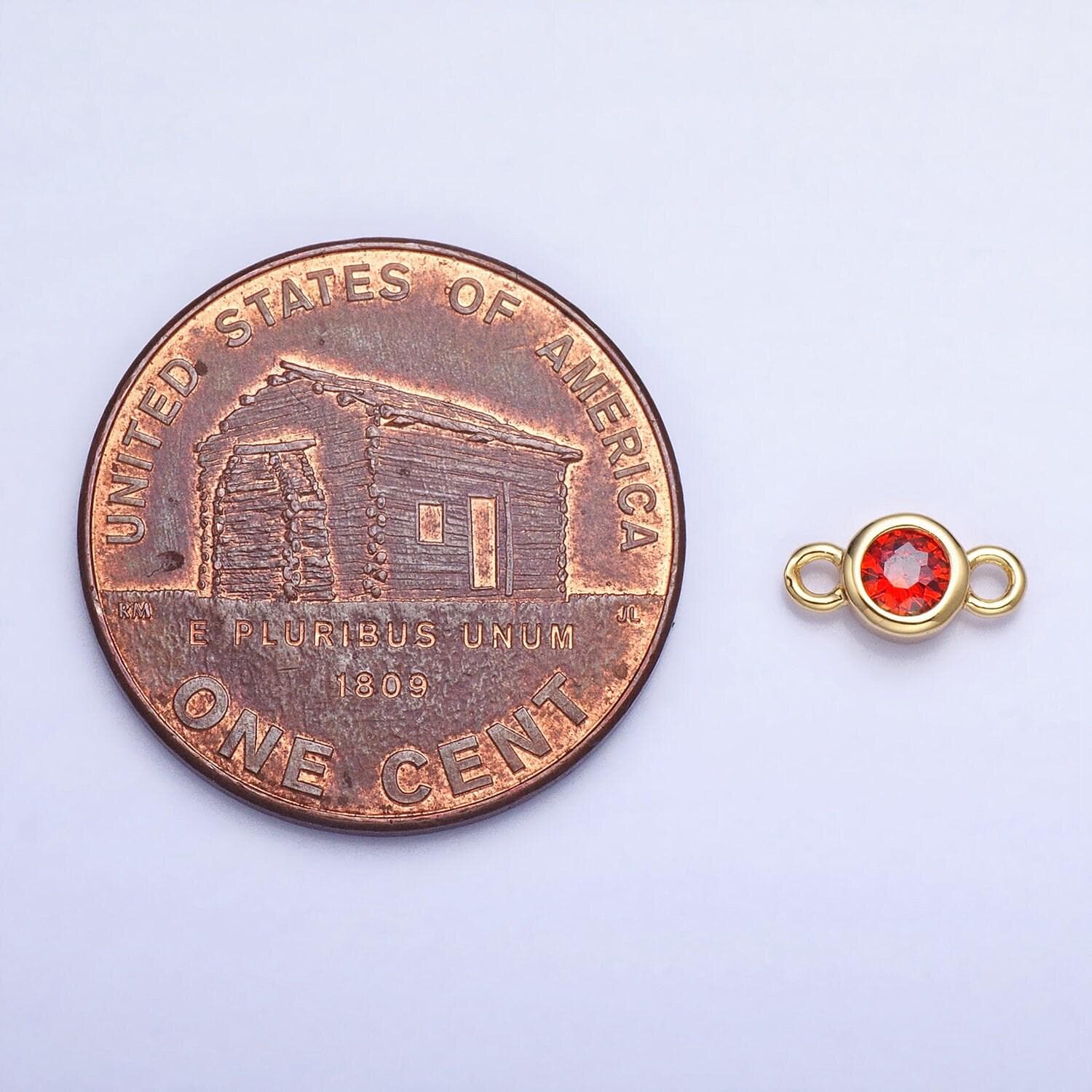 4mm gold bezel cut charm connectors cubic zirconia bezel charm for bracelet necklace supply in gold plated cz birthstone connectors